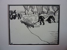 CONRAD FELIXMÜLLER - Original Holzschnitt 1949 "Eissäger" !!