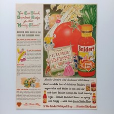 1946 USA Snider's Chili Sauce Hot Sauce, Werbeanzeige Werbung Reklame
