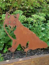 Edelrost Fuchs Fido sitzend Gartenfiguren Tierfiguren Metall Gartendeko Rostdeko