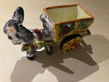 Keramik Majolika Esel Gespann Karren Handarbeit Malerei Alt Vintage Design