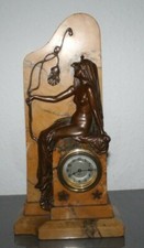 Tischuhr, Bronze, Marmor, Jugendstil, sitzender Akt, um 1900, selten, 