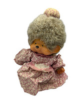 Original Sekiguchi 1974 Monchhichi OMA mit Rosa Kleid Vintage Stofftier