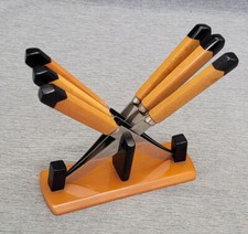 Messerbank mit 6 Obstmessern, Barmesser, Catalin Bakelit Phenolharz DDR ALT