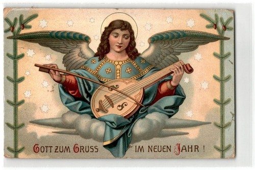 Neujahrsgruß engel mit - ak,
