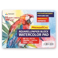 Aquarellpapier 300g, 55 Seiten Weiß, DIN A6 Aquarellblock, Aquarell Papierblock