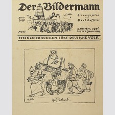 Heinrich Zille: "Auf Urlaub".  Original-Lithografie 1916. Verso Barlach