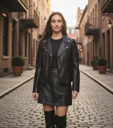 Neue damen schwarze lederjacke - neue,
