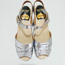 Swedish Hasbeens - Leather Printed Slingback Sandals - Silver - UK 7 - UVP 115£