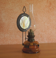 antike alte Petroleumlampe Tischlampe Wand Lampe mit Spiegel Glastank