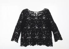 Steilmann Damen schwarz Häkelspitze Tunika Bluse Größe 10