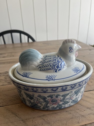 Deckeldose huhn keramik blau - deckeldose,