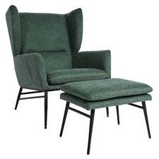 B-Ware Lounge-Sessel mit Ottomane MCW-L62, Sessel Hocker, Stoff/Textil grün