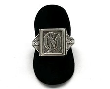 800/- Silberring, Siegelring, Initialen "CM", Gr. 60, Vintage, 12 mm breit