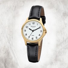 Regent Leder Damen Uhr 2103484 Analog Armbanduhr schwarz Lederarmband UR2103484