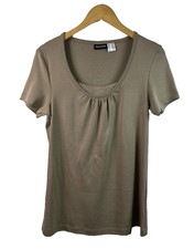 Damen Long Tunika Shirt Schlamm/hellbraun 40/42 Mia Linea Kurzarm Neu