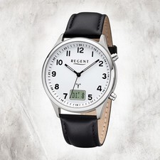 Regent Leder Herren Uhr FR-277 Analog-Digital Armbanduhr schwarz Funkuhr URBA446