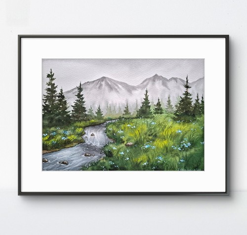 Aquarell original berg - original,