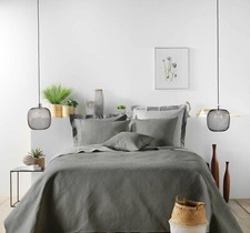 Plaid Tagesdecke Landhaus Vintage Dunkelgrau 220x240 cm