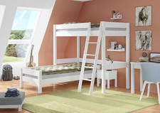 Hochbett für Kinder mit Einzelbett 90x200 Stockbett Kiefer weiß massiv Holzbett