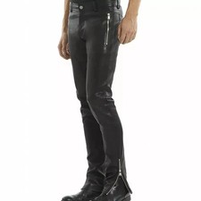 Herren Schwarz Leder Hose 100%
