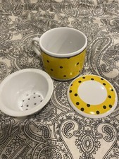 Teetasse Mit Sieb Und Deckel Gelb Schwarz Gepunktet Vollkeramik