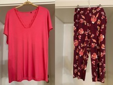 Damen Schlafanzug 2-tlg Schiesser Mix&Relax Gr. 44/42 rot/weinrot bunt * 1x getr
