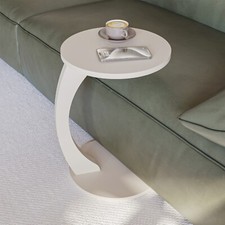 B-Ware Beistelltisch C-Form runder  Couchtisch, Sofatisch Rollen Wohnzimmer