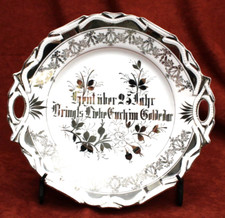 Porzellan Zierteller Prunkteller Silberhochzeit ø 26 cm m. Ständer, C3.12.4