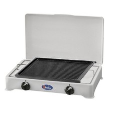 Parker Zweiflamm Gaskocher mit Zündsicherung weiß + Parker Maria R Grillplatte