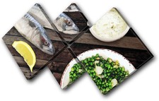 Fish Lemon Garden Shabby Food Kitchen MULTI Leinwand Wand Kunst Bild drucken