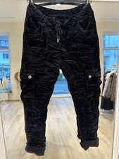 Italy Damen Jogpants Jogginghose Cargo Hose Stretch 38-44 Schwarz