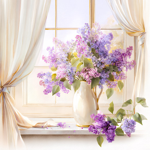 Wandbild fenster blumen vase - fenster,