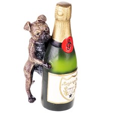Bunte Bronzeskulptur Hund im Wiener Stil mit Champagnerflasche