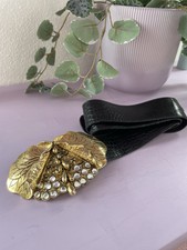 Vintage Echtleder Gürtel | Schwarz Gold | Krokodil | Extravagant Edel Hochwertig