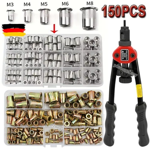 150 tlg einnietmuttern - 150-tlg, m3-m10