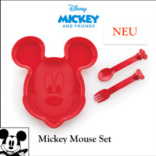 Tupperware Kinderteller Mickey Mouse mit Besteck Löffel + Gabel rot NEU