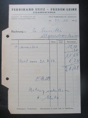 Rechnung zigarrenfabrik - (7228),