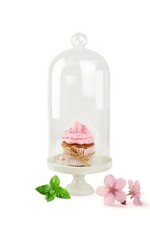 Glasglocke mit Porzellanteller Dekoglocke Glasdom Glashaube Deko 30cm B-WARE