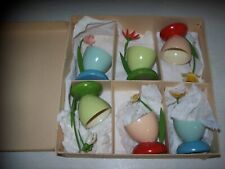 Dregeno 6 alte bunte Eierbecher Holz Blumen Erzgebirgische Volkskunst ovp Karton