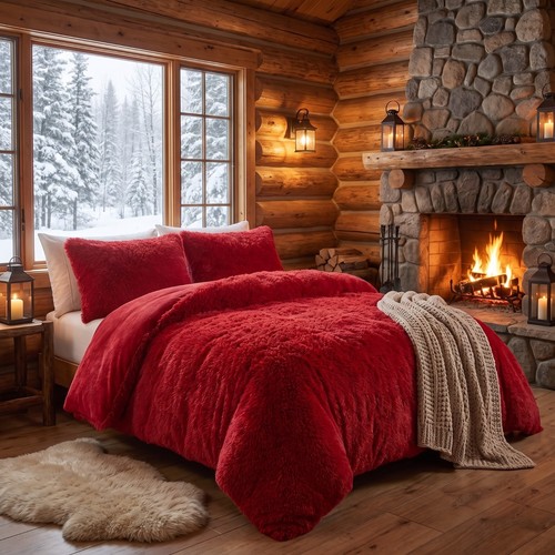 Rot teddy fleece bettwäsche - rot,