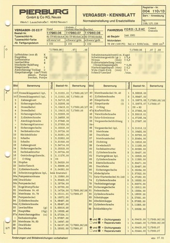 Einstelldaten datenblatt ford - einstelldaten,
