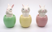 3 Stück Osterdeko Hase in Eier Osterhasenfigur Oster Hase aus Keramik 11 x 6 cm