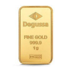 Degussa Fein Gold 1 g Bar 999.9 mit Kapsel & Baumwollbeutel