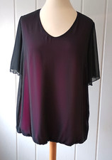 Kjbrand Bluse, Kurzarm, schwarz-pink, Gummizugsaum, Chiffon,   Gr.44   Nr.780