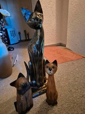 3 Stk Katzen Deko Holz Gips