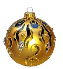 KREBS-GLAS Lauscha "Eine Weihnachtskugel Ø 8 cm"TOP Qualität" gold-schwarz/Straß