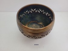 Keramik Übertopf groß Ø36cm braun Kugelform Lochmuster 3 Füße Vintage #2510578