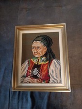 Wunderschöner alter großer Bilderrahmen mit Stickbild Farbe Gold