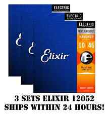 3 SETS ELI**R NANOWEB 12052 NICKEL PLATED ELECTRIC GUITAR STRINGS LIGHT -10-46