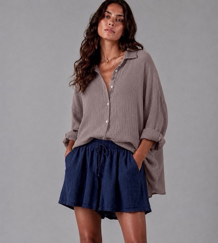 Musselin hemd taupe braun - musselin,